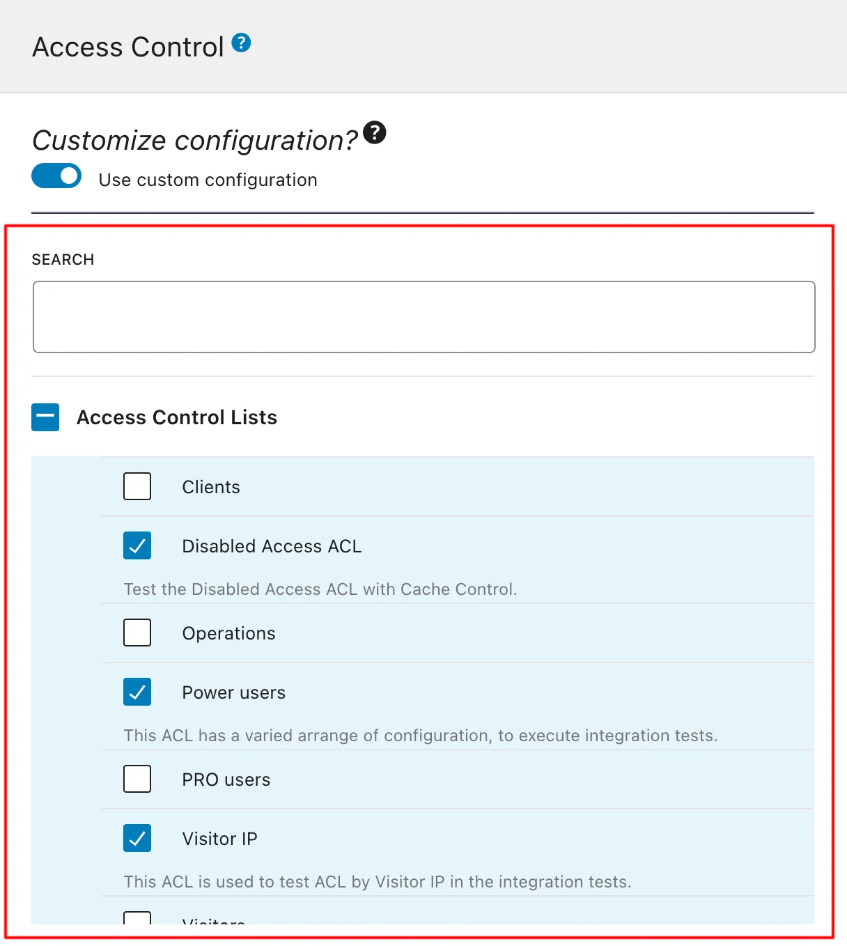 การเลือก Access Control List ใน Schema Configuration