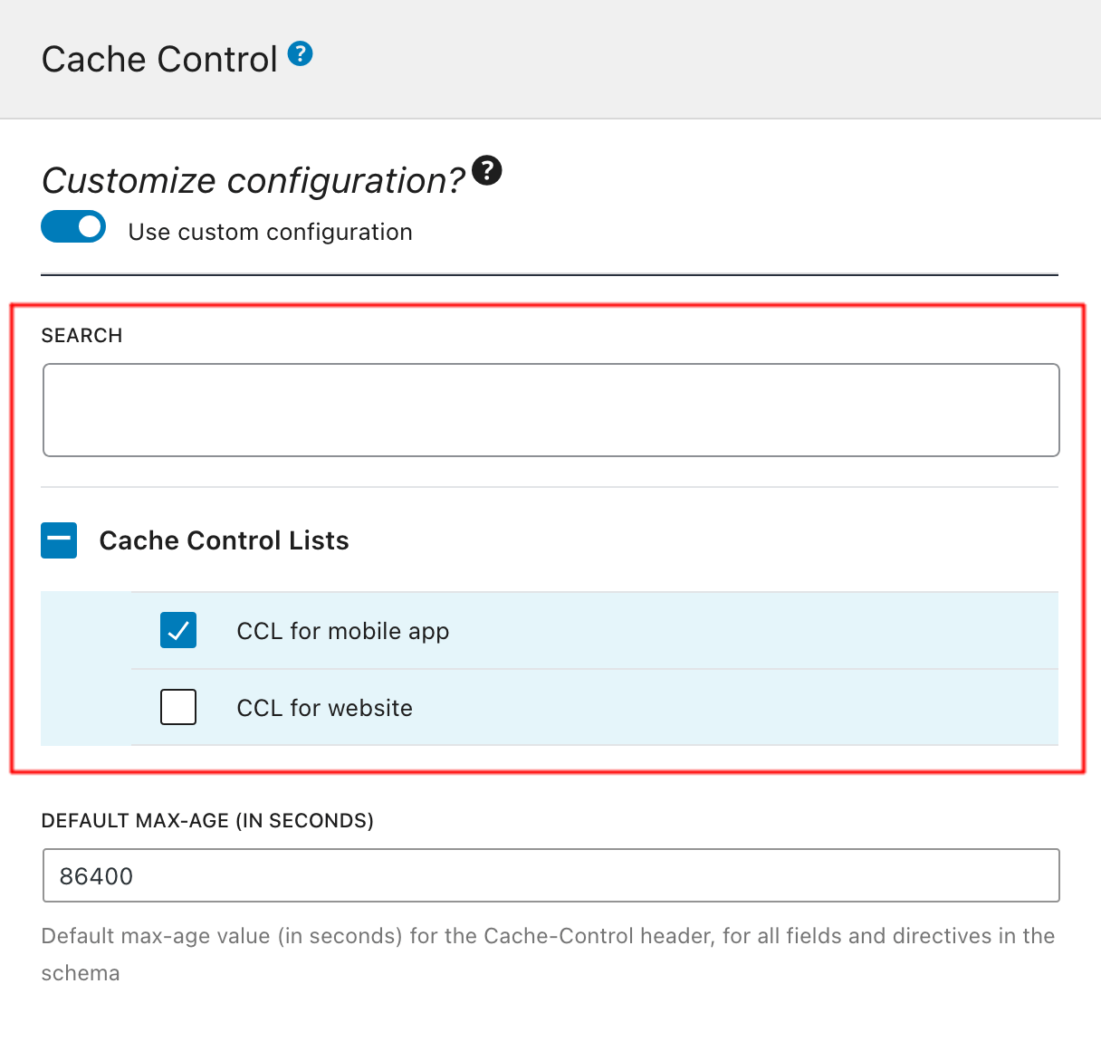 การเลือก Cache Control List ใน Schema Configuration การเลือก Cache Control List ใน Schema Configuration