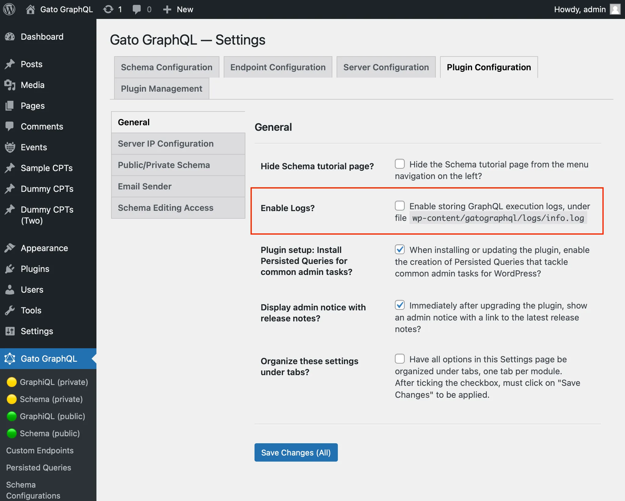 ตัวเลือก Enable Logs? ในการตั้งค่า ตัวเลือก Enable Logs? ในการตั้งค่า