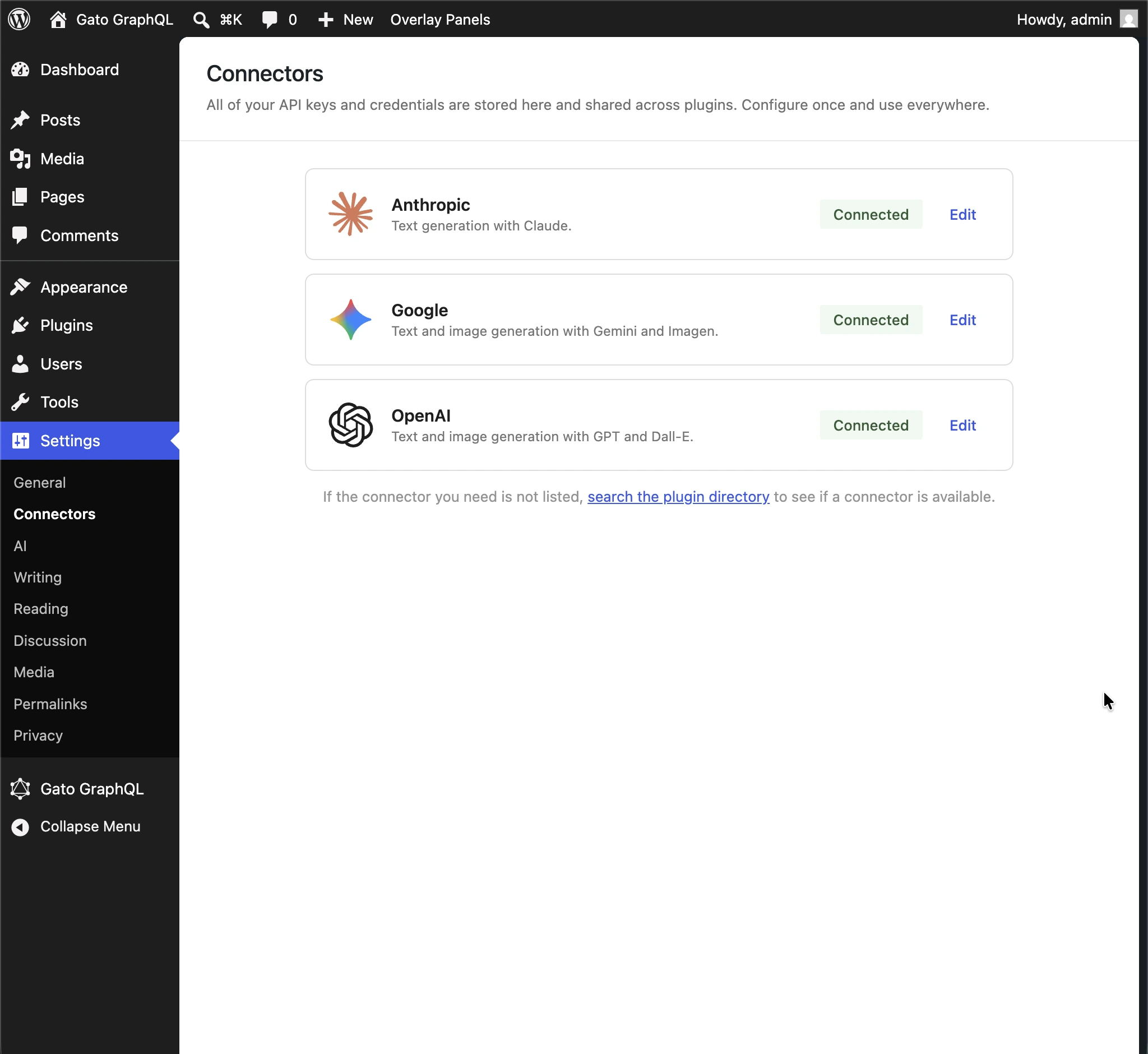 API key ถูกนำมาจาก WordPress AI Connectors