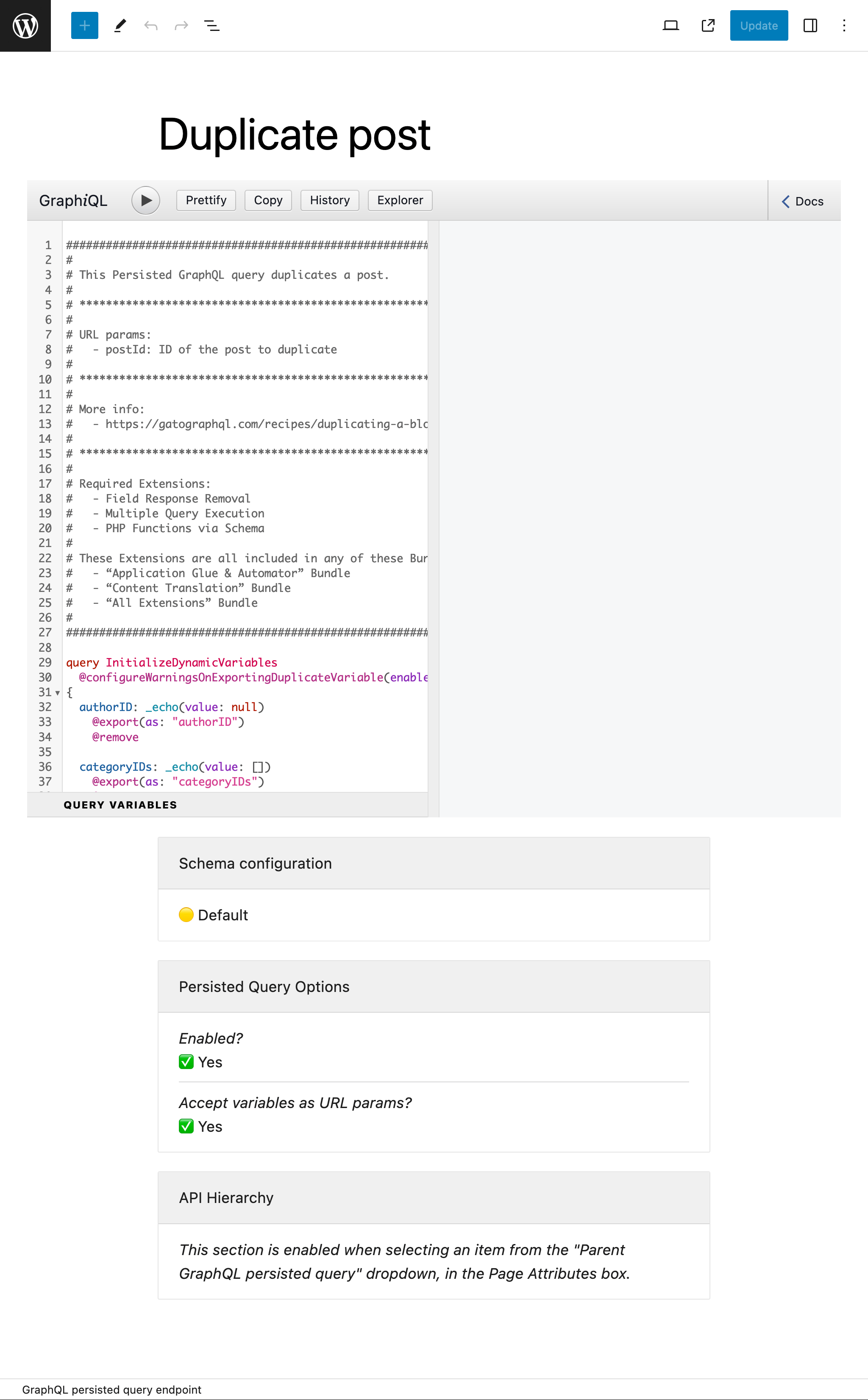 Persisted Query ในตัวแก้ไข