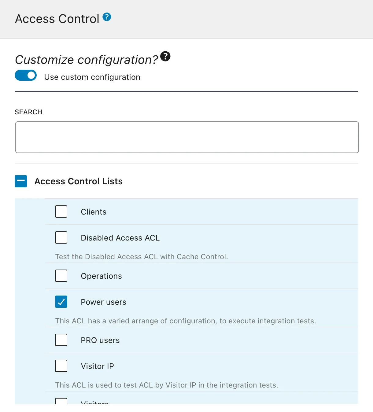การเลือก Access Control List ใน Schema Configuration