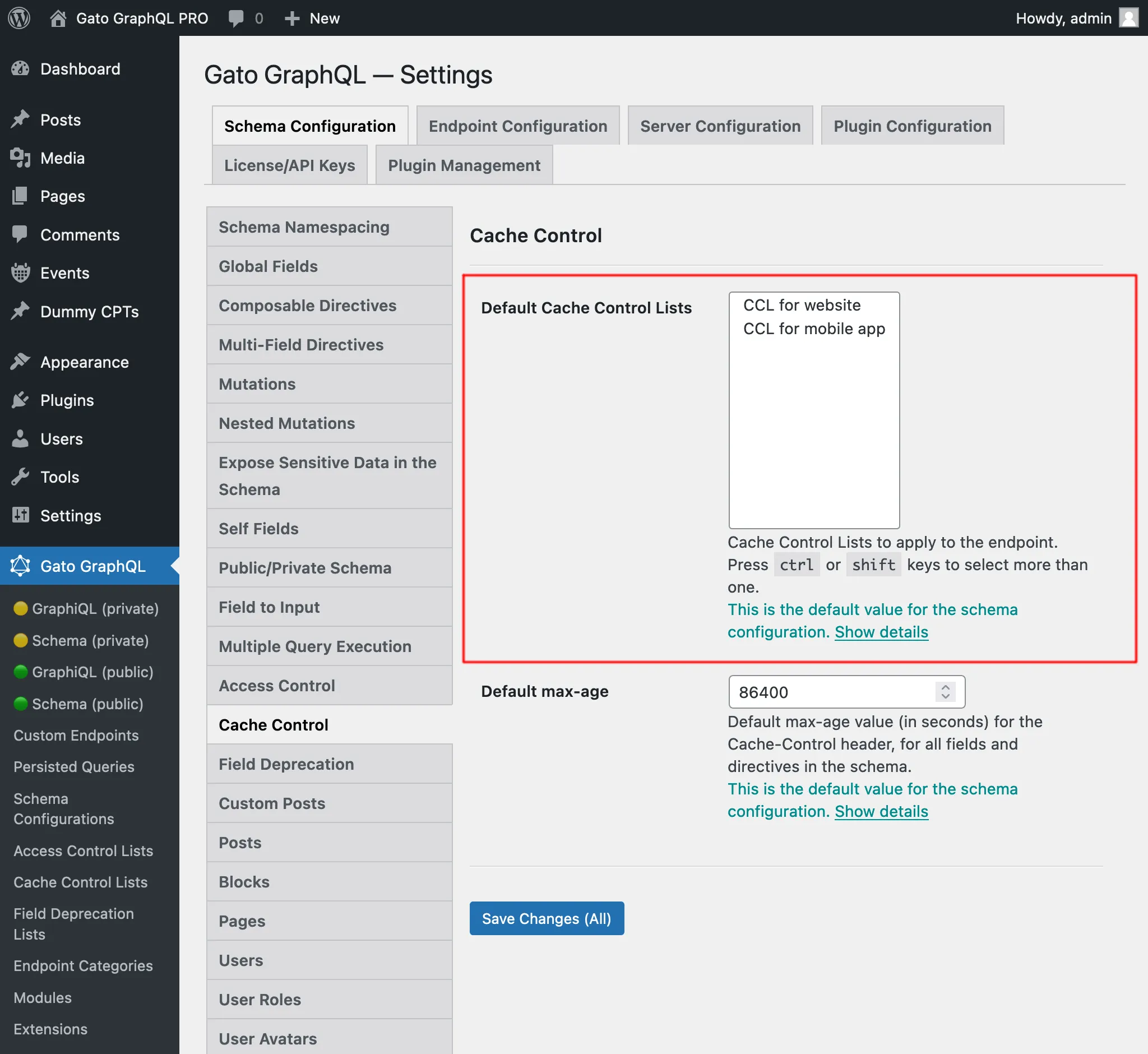 การเลือก Cache Control Lists เริ่มต้นในหน้า Settings การเลือก Cache Control Lists เริ่มต้นในหน้า Settings