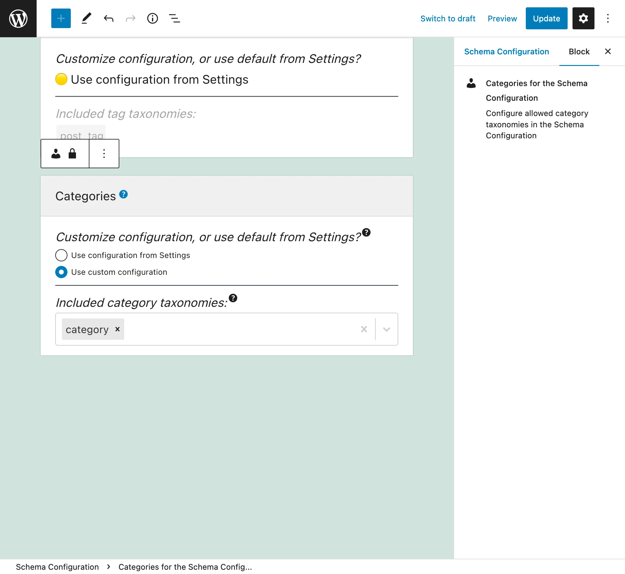 การเลือก category taxonomies ที่อนุญาตใน Schema Configuration การเลือก category taxonomies ที่อนุญาตใน Schema Configuration