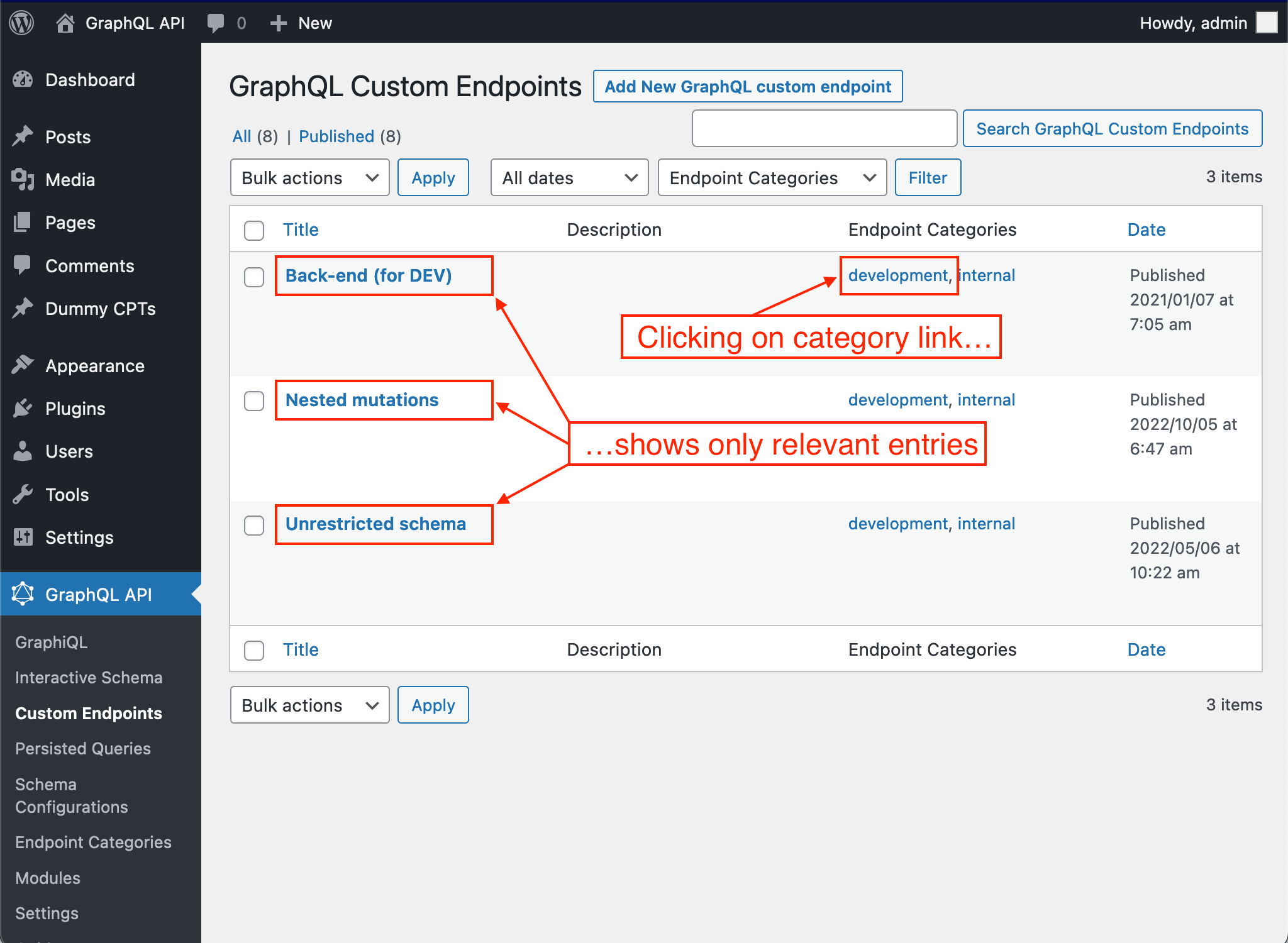 กรอง Custom Endpoints ตามหมวดหมู่ กรอง Custom Endpoints ตามหมวดหมู่