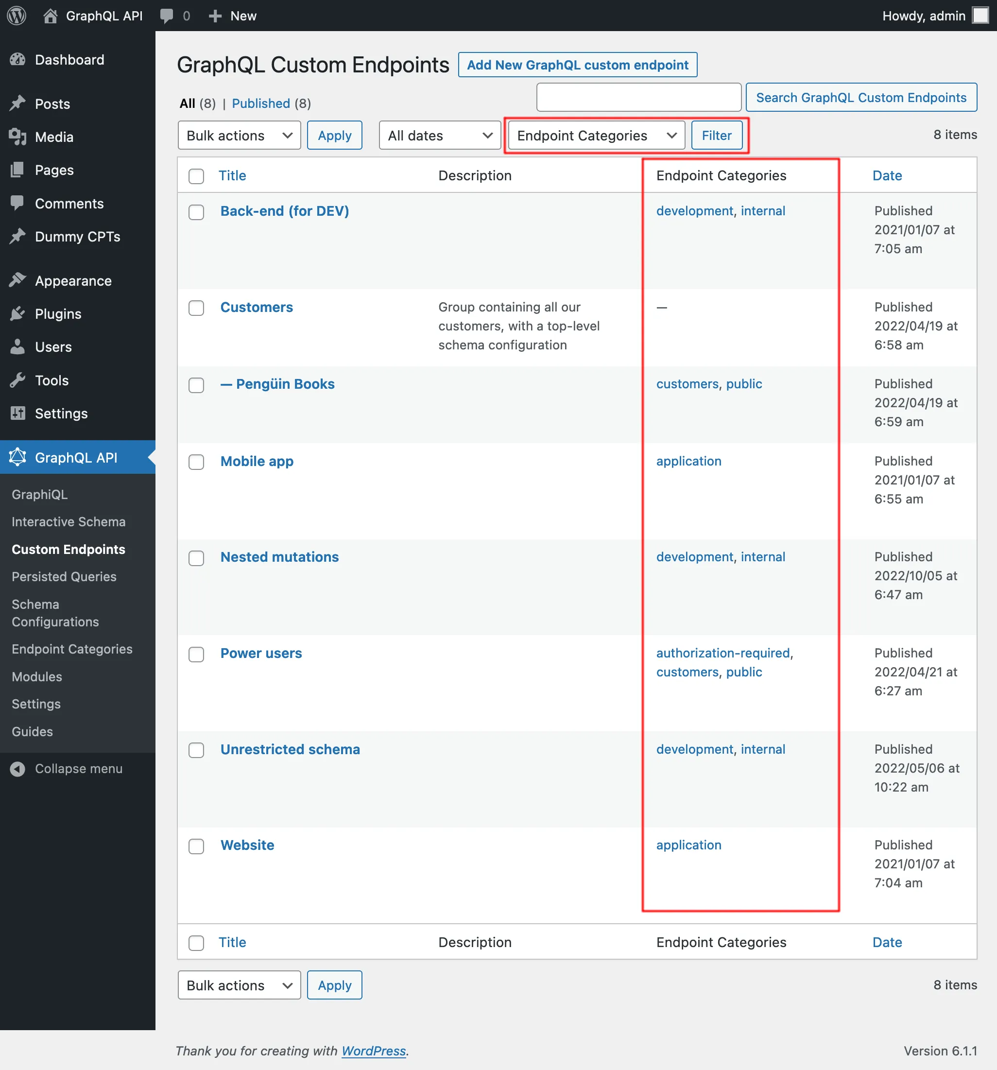 รายการ Custom Endpoints พร้อมหมวดหมู่ รายการ Custom Endpoints พร้อมหมวดหมู่