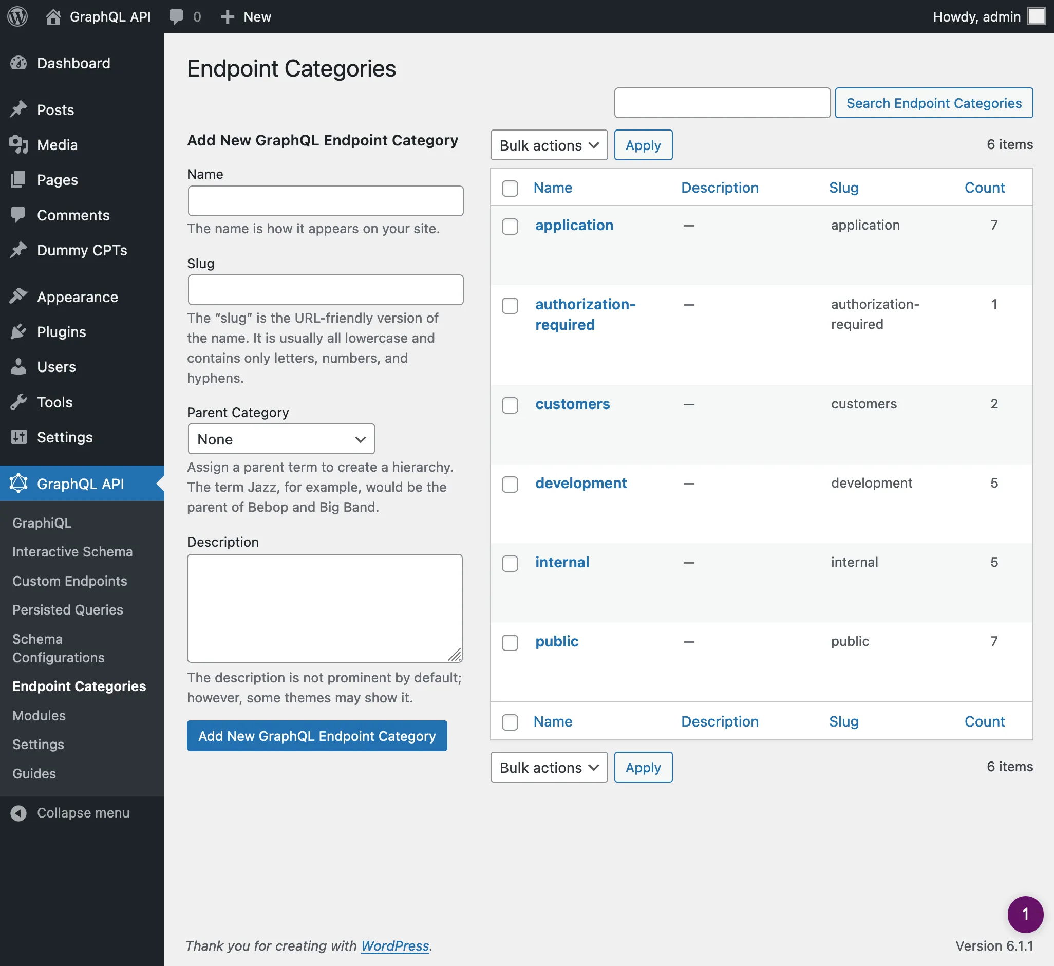 รายการหมวดหมู่ endpoint รายการหมวดหมู่ endpoint