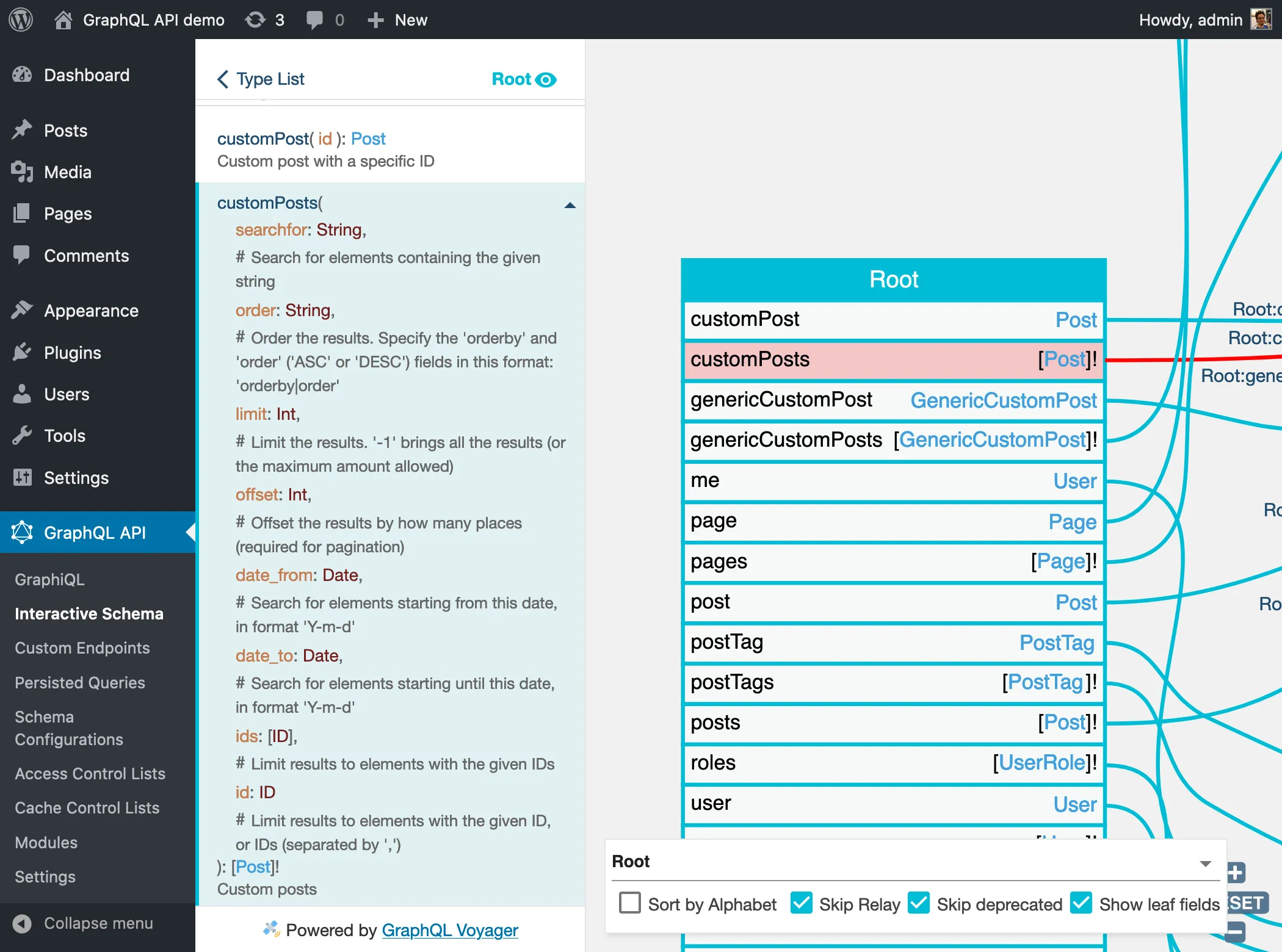 ฟิลด์ `customPosts` แก้ไขไปยังประเภท `Post` ฟิลด์ customPosts แก้ไขไปยังประเภท Post