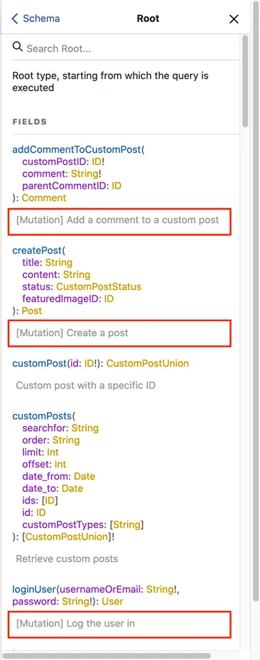 คำอธิบาย type Root ในเอกสาร GraphiQL คำอธิบาย type Root ในเอกสาร GraphiQL