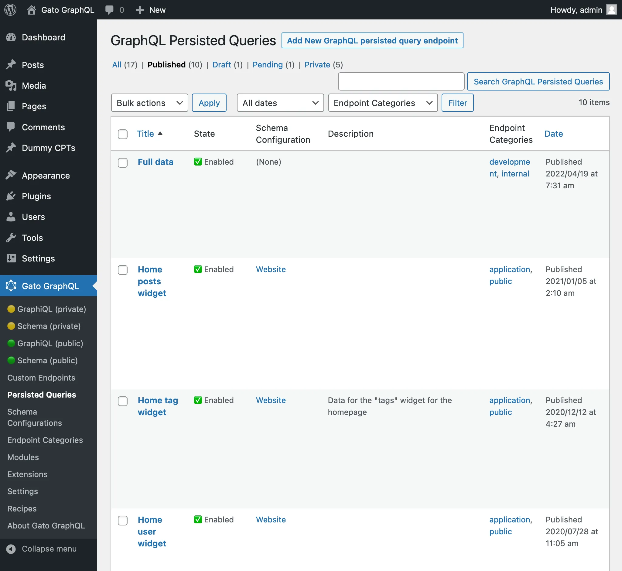 หน้า Persisted queries