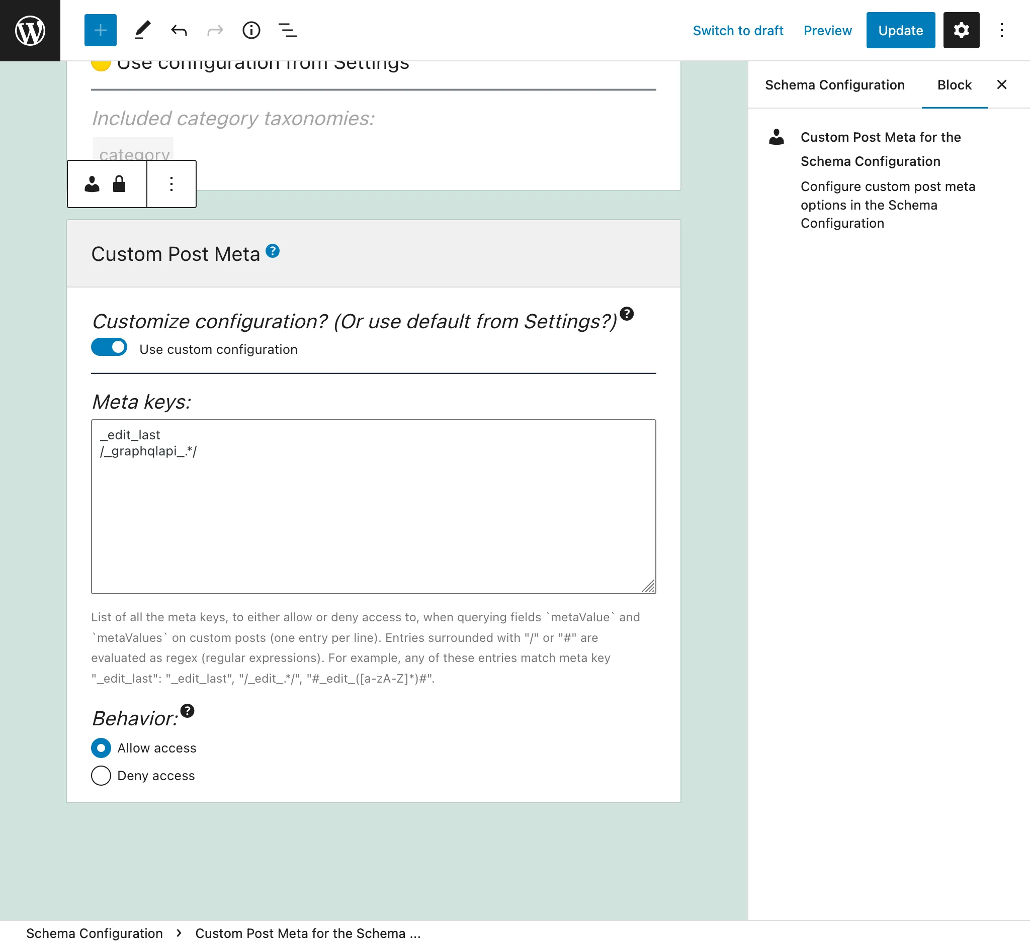 การกำหนดรายการใน Schema Configuration การกำหนดรายการใน Schema Configuration