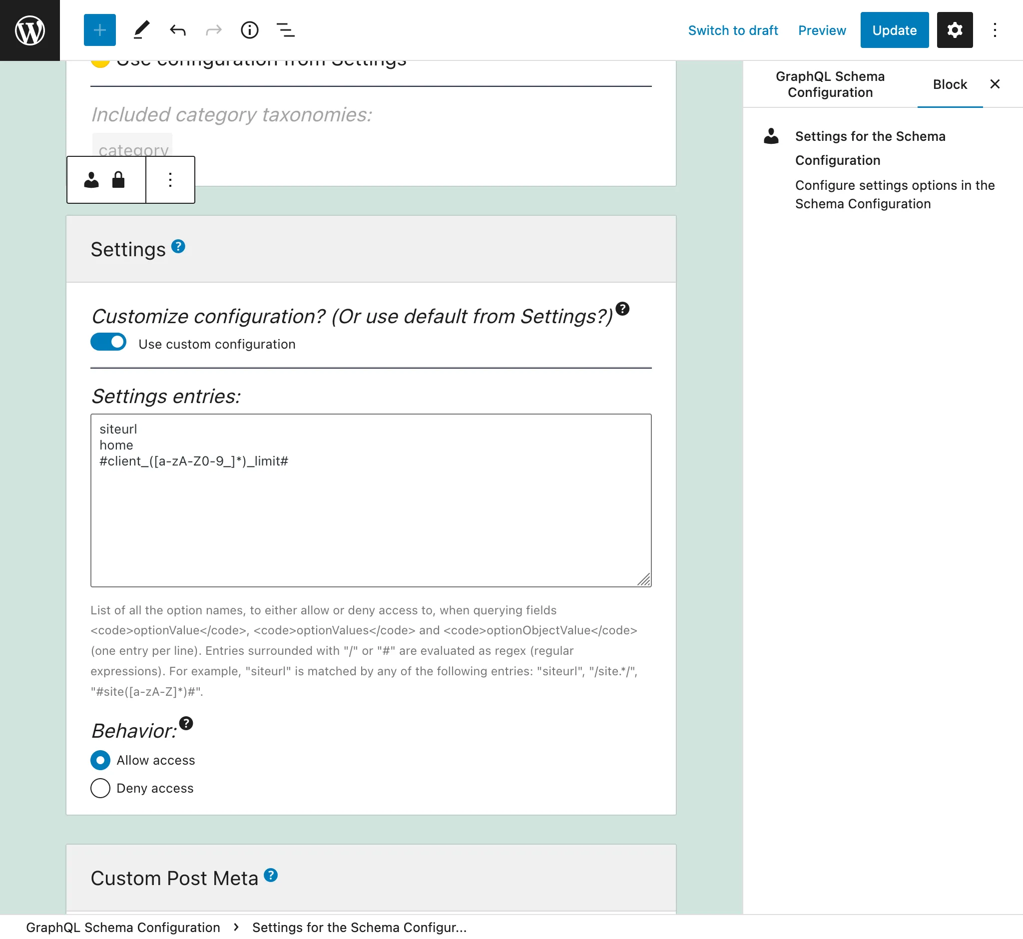 การกำหนด entries สำหรับ Schema Configuration การกำหนด entries สำหรับ Schema Configuration