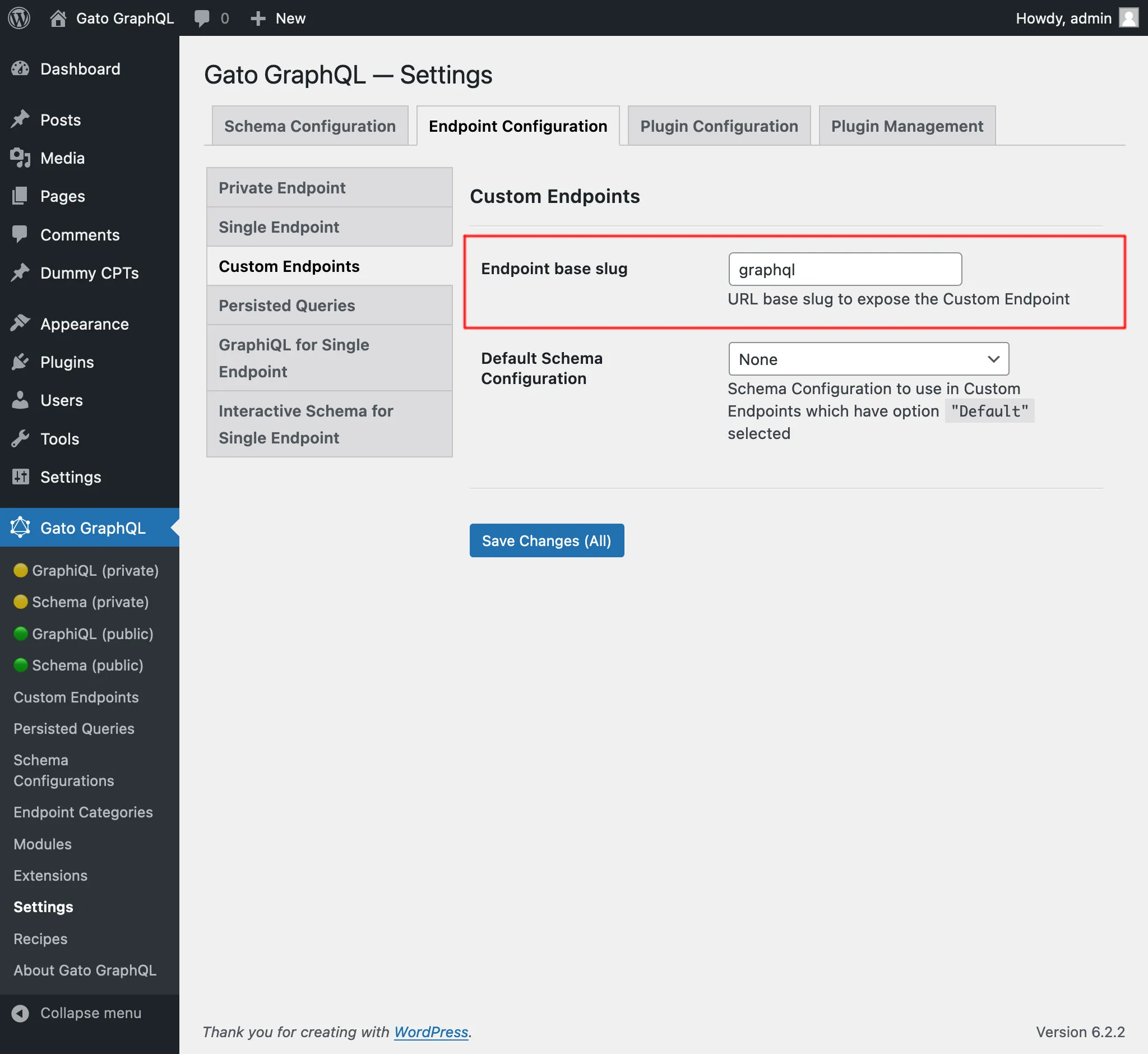 Custom Endpoints ในหน้า Settings