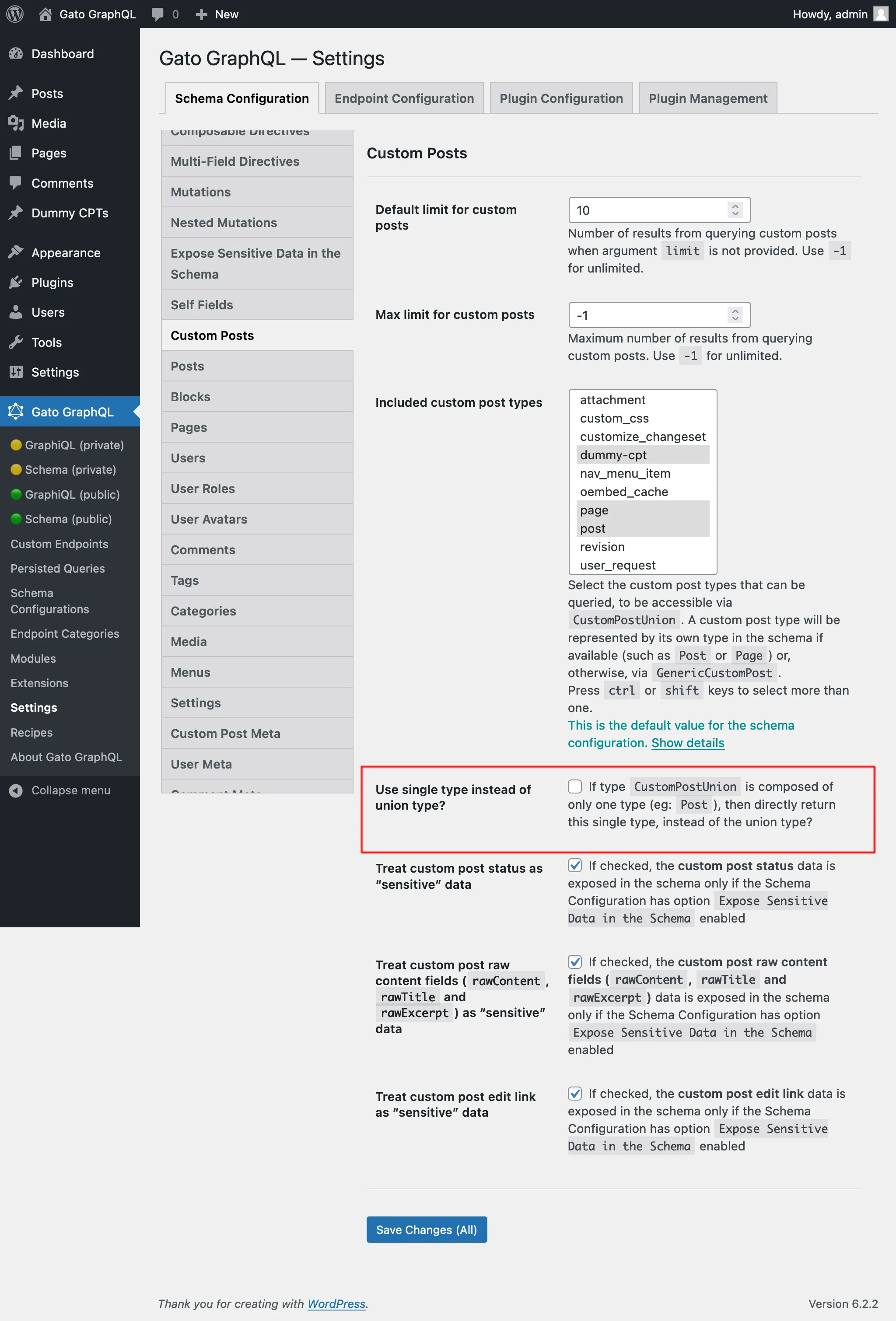 การตั้งค่าสำหรับ Custom Posts