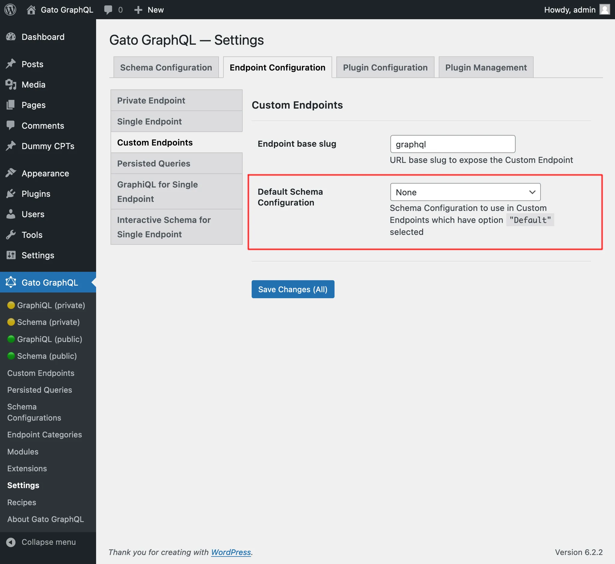 ค่า Schema เริ่มต้นในหน้า Settings
