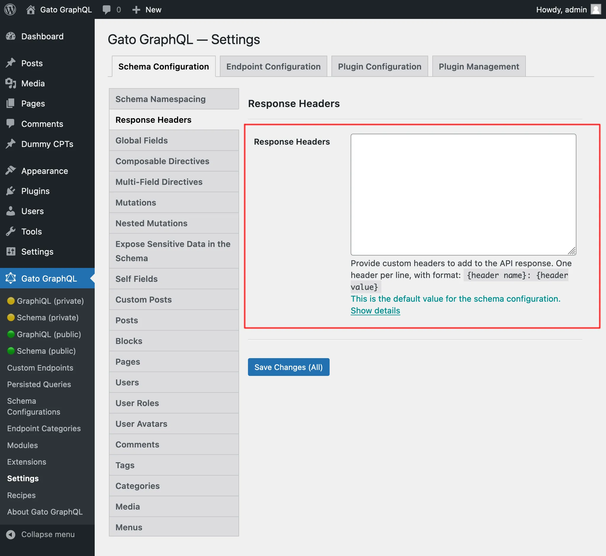 การระบุ Response Headers ใน Settings