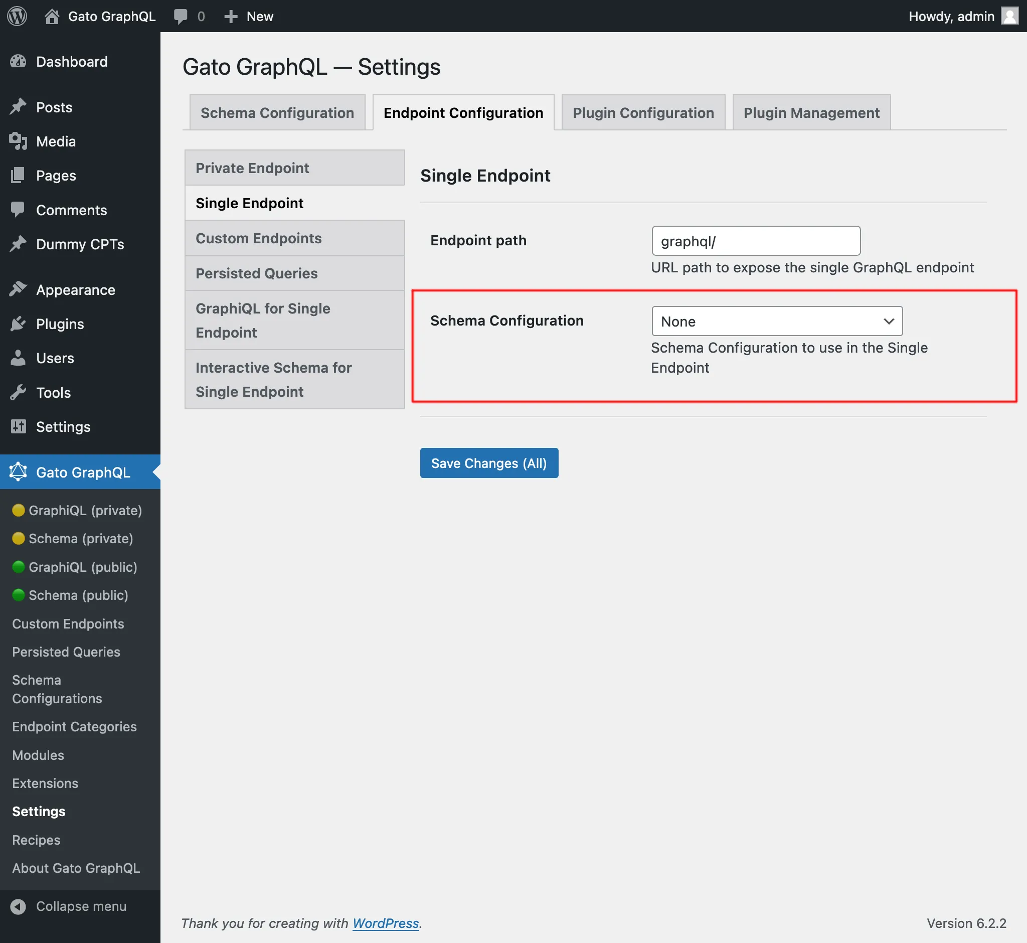 Settings สำหรับ Schema Configuration ของ Single Endpoint