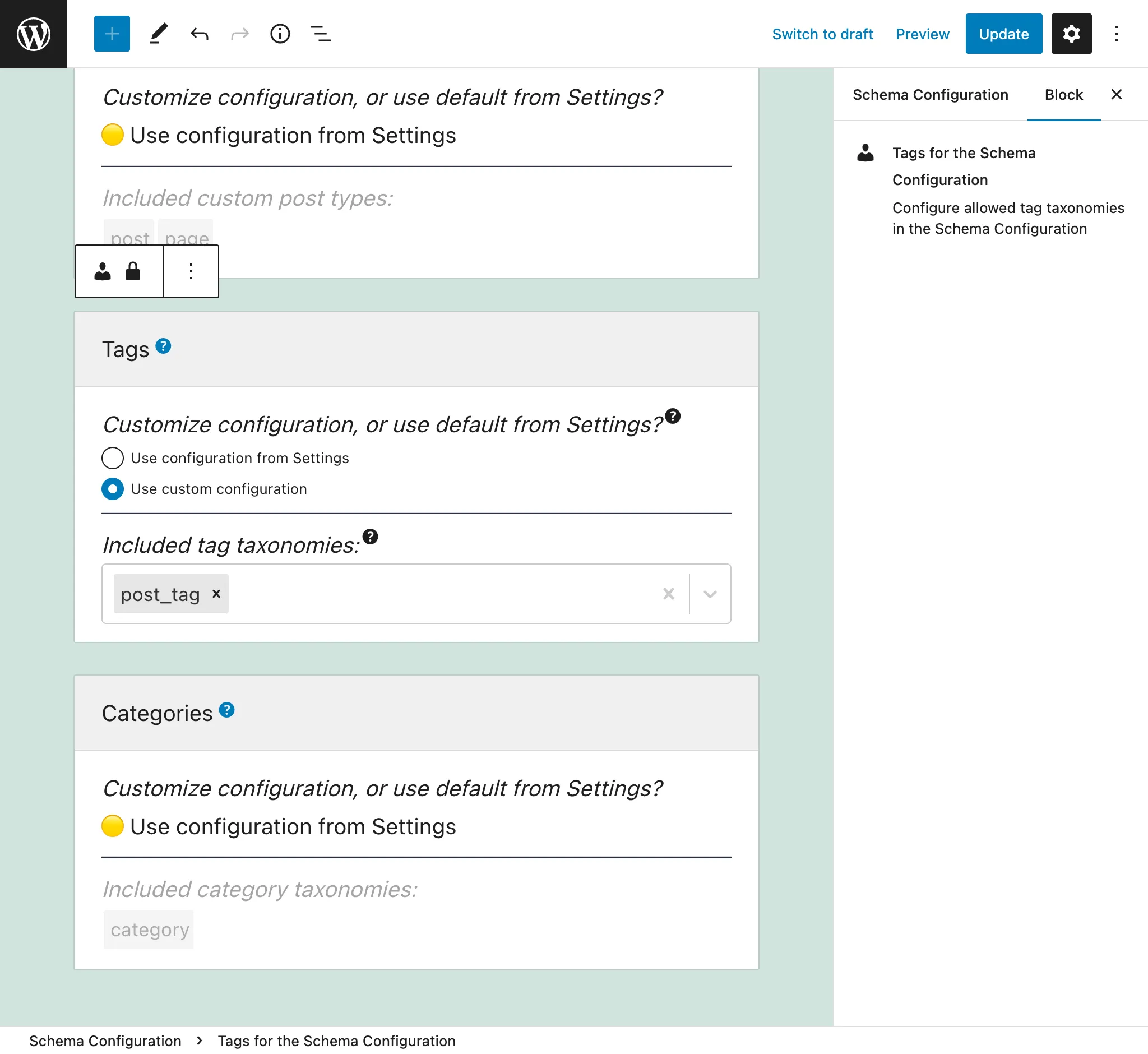 การเลือก tag taxonomy ที่อนุญาตใน Schema Configuration การเลือก tag taxonomy ที่อนุญาตใน Schema Configuration