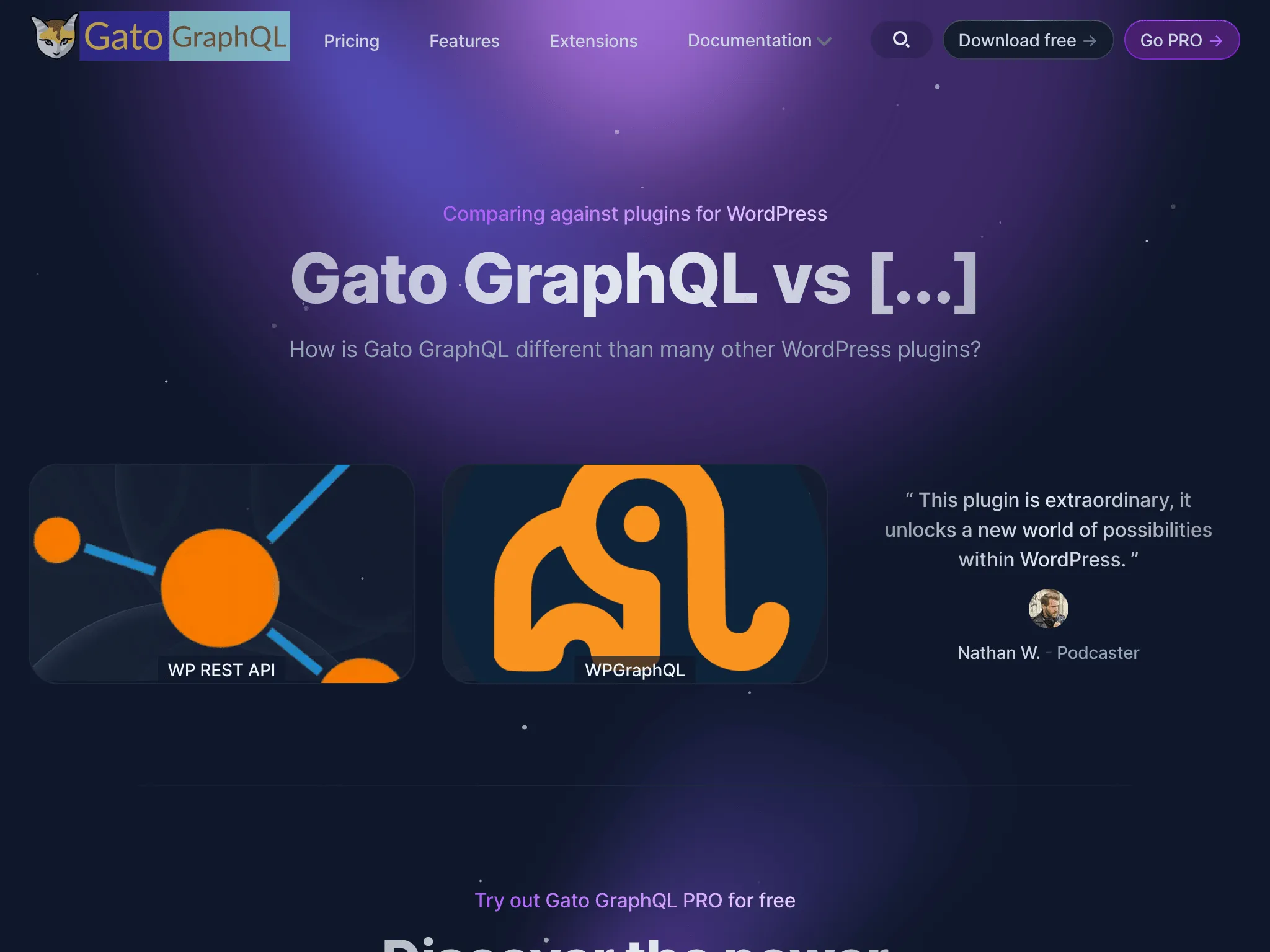 หน้า Comparisons ในเว็บไซต์ใหม่ของ Gato GraphQL