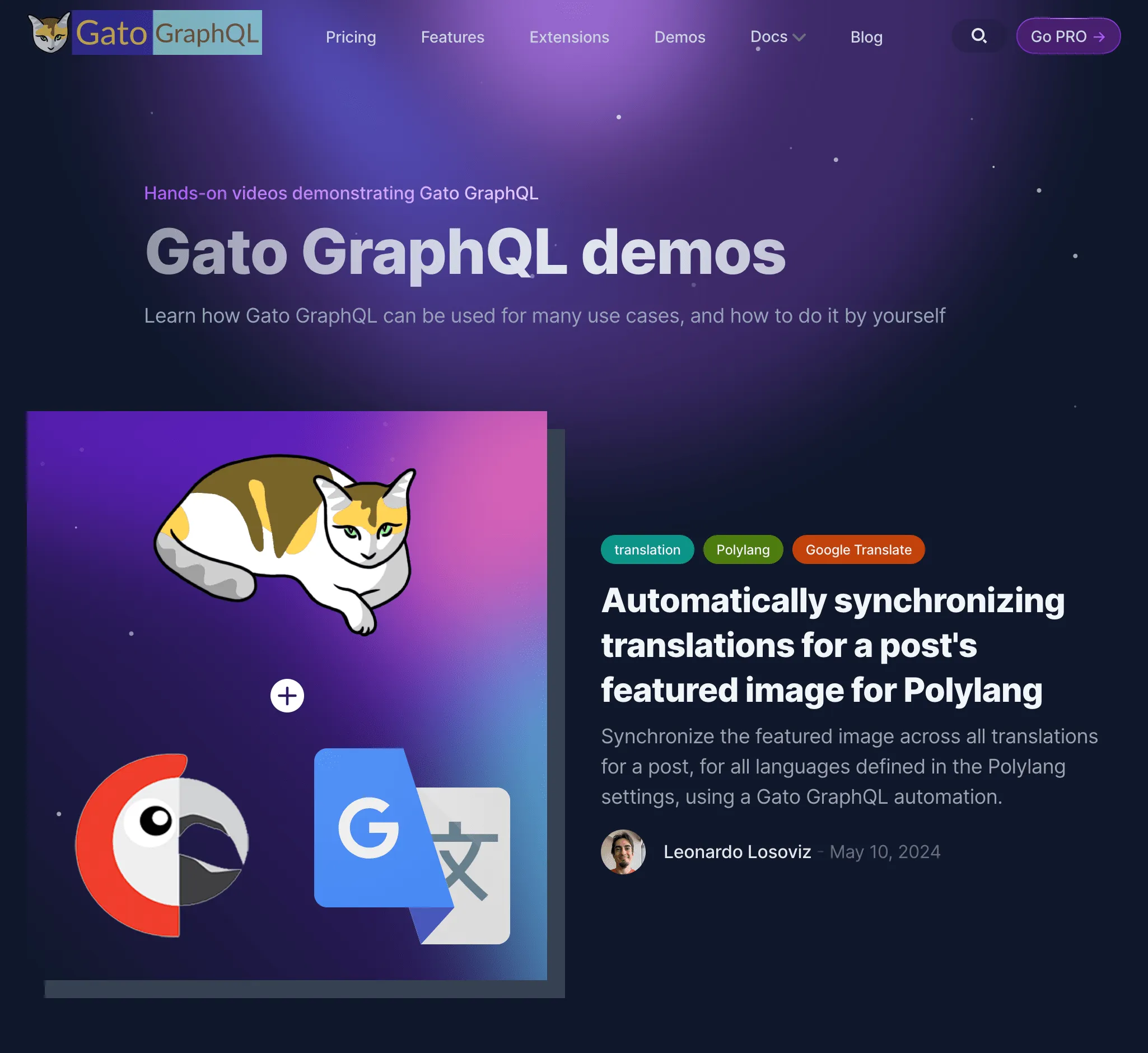 หน้า Demos บนเว็บไซต์ Gato GraphQL