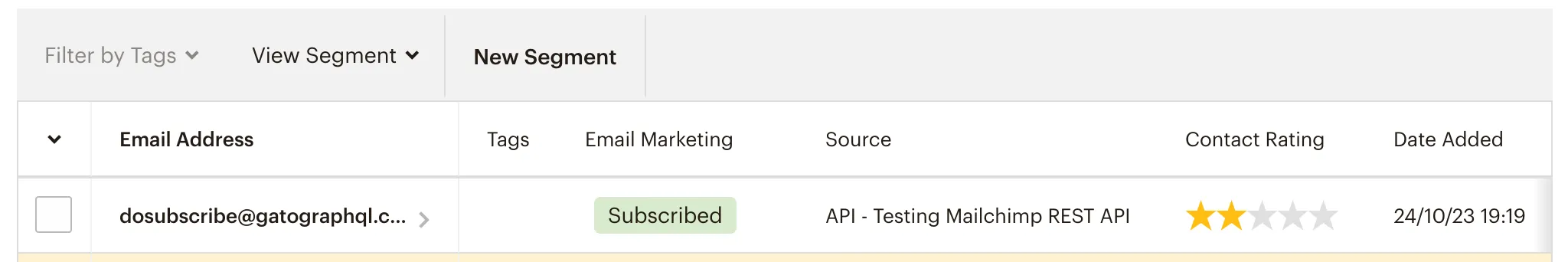 อีเมลที่เพิ่มเข้า Mailchimp โดยอัตโนมัติ