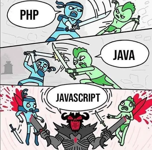 PHP vs Java vs JavaScript. แหล่งที่มาของภาพ: <a href='https://twitter.com/themarcba/status/1245273834577711104'>@themarcba</a> PHP vs Java vs JavaScript