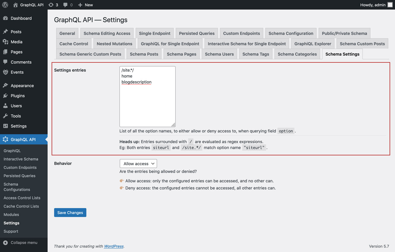 Defining the entries for the Settings Defining the entries for the Settings
